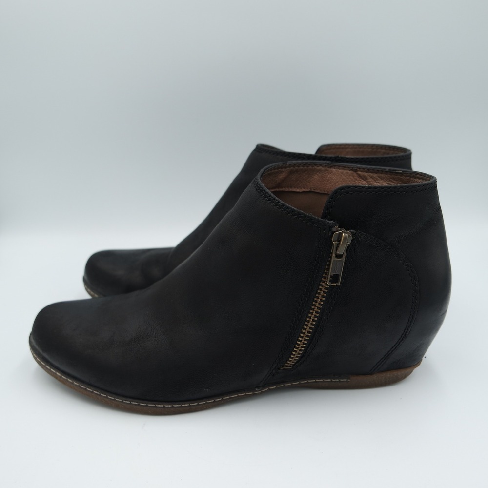 Dansko Leyla Black Leather Wedge Ankle Boots Womens Size 41 EU US 10.5-11 Scandi